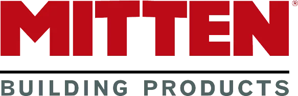 Bold red text spells "MITTEN" above the words "BUILDING PRODUCTS" in a contrasting color